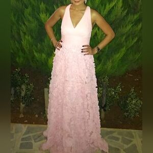 Aidan Mattox Chiffon Halter Gown With Rosette Skirt Blush